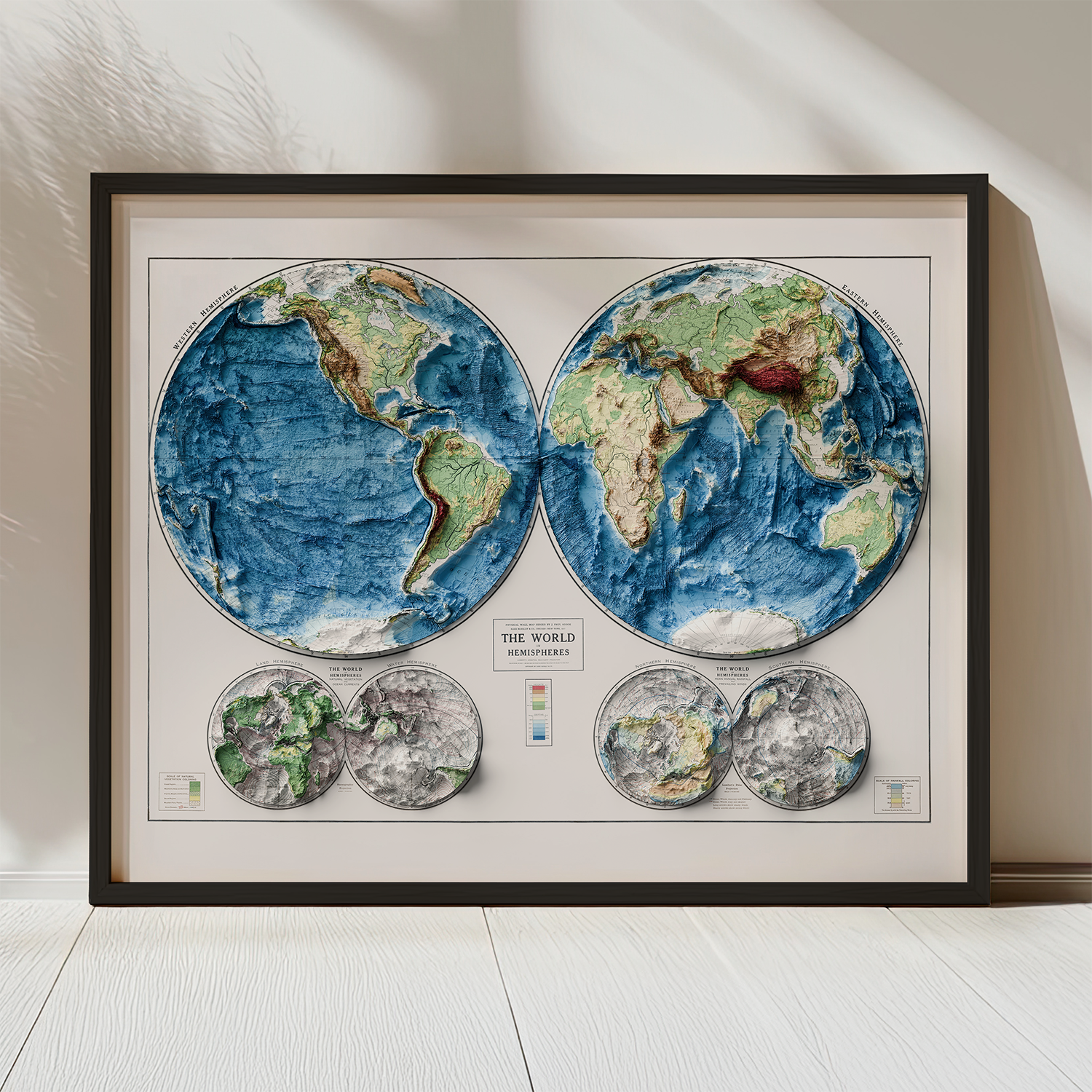 Vintage 1917 World Map | Modern Shaded Relief
